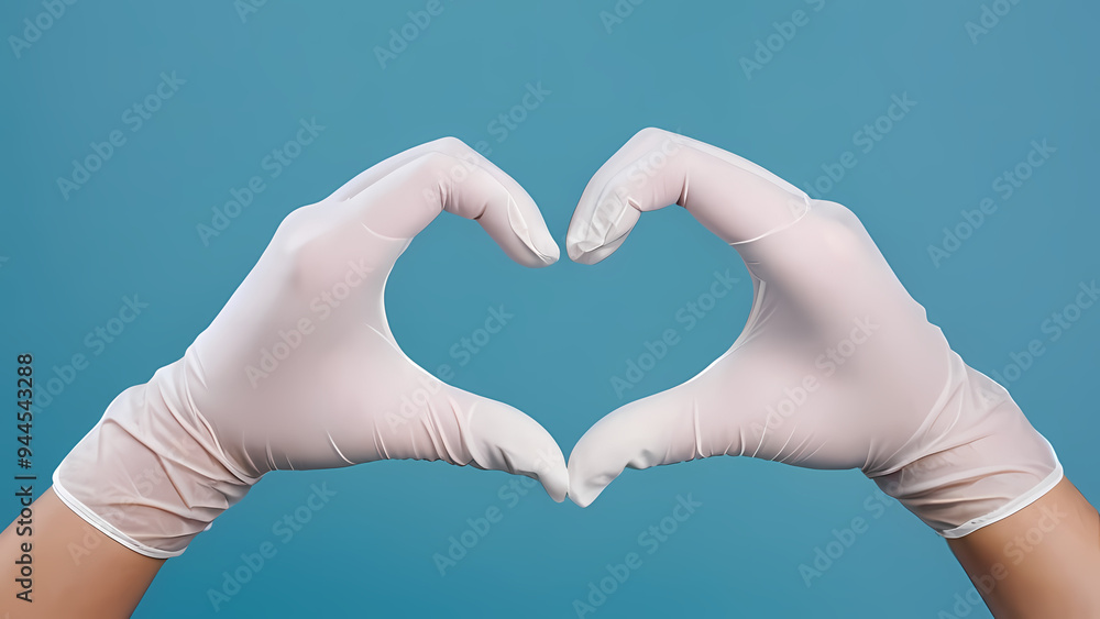 Fototapeta premium Hands with white gloves forming a heart shape.