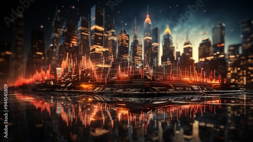 A financial chart with red, downward-sloping lines on a complex technological background, symbolizing a stock market crash and financial crisis.