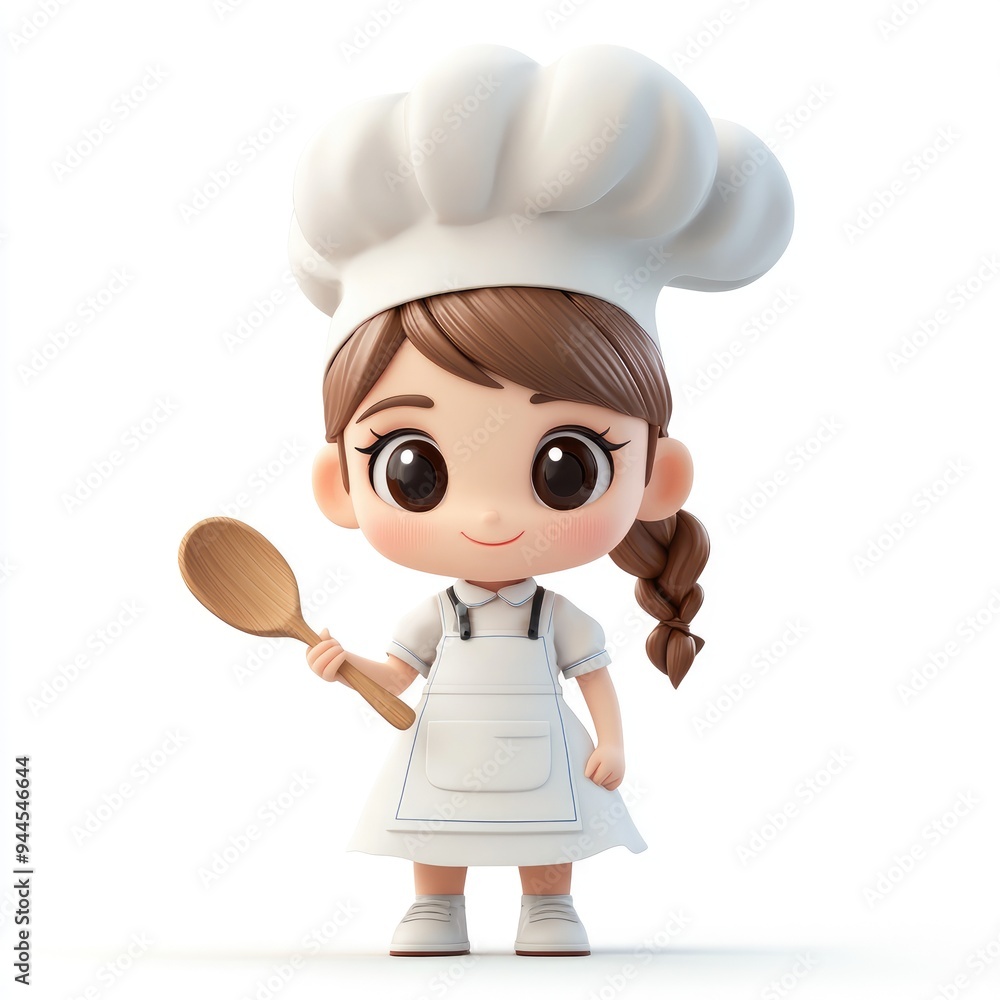 irl in White Chef Hat and Apron Holding a Wooden Spoon irl in White Chef Hat and Apron Holding a Wooden Spoon