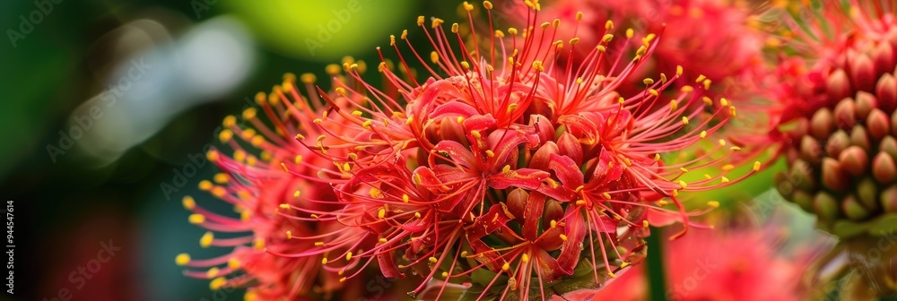 Fireball Lily Flowers in Full Bloom with Various Alternative Names Such as Blood Lily, Ball Lily, and Powderpuff Scadoxus Multiflorus Fireball Lily Flowers in Full Bloom with Various Alternative Names Such as Blood Lily, Ball Lily, and Powderpuff Scadoxus Multiflorus