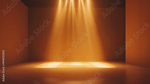 Three Spotlights Illuminating an Empty Room with Orange Walls