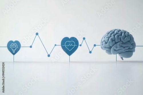 Heart and brain with digital heartbeat representing diabetes and healthcare technology. photo