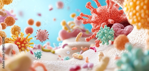 An illustration of immune cells attacking the intestinal lining, representing the autoimmune nature of IBD Inflammatory bowel disease IBD concept. photo