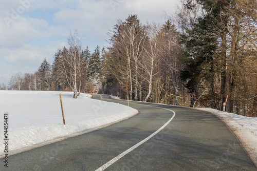 Winter view of road II/310 near Kamenicna, Czech Republic photo