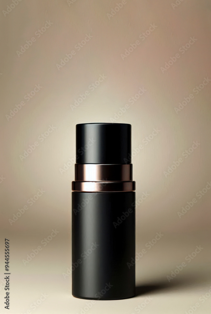 Black cosmetic bottle on plain background. Mockup scene for advertising cosmetic, space for design Black cosmetic bottle on plain background. Mockup scene for advertising cosmetic, space for design