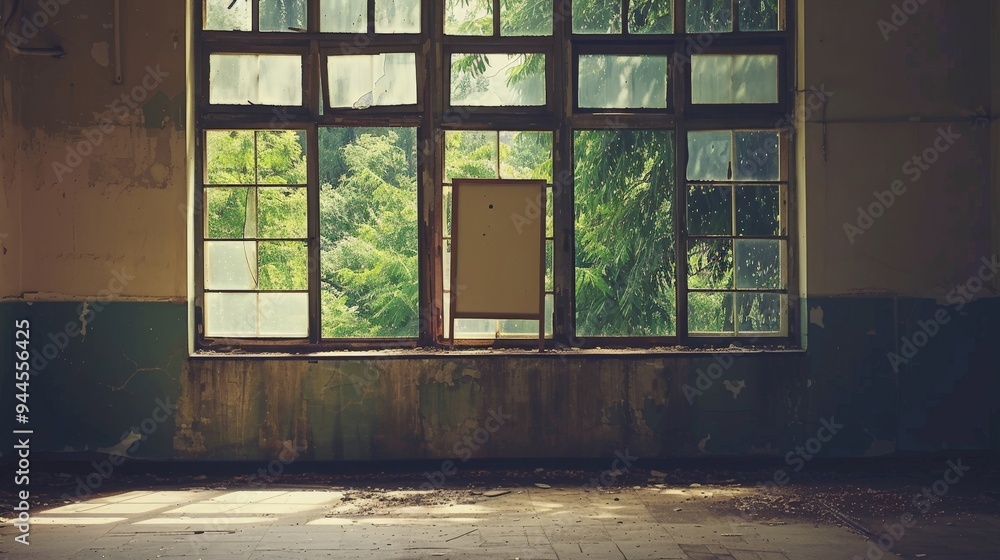 Abandoned Building With a Window View of Lush Greenery. Abandoned Building With a Window View of Lush Greenery.