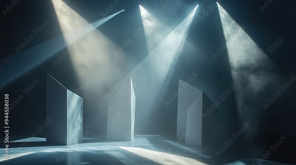 Minimalist Studio Setting with Smoke and Spotlights Minimalist Studio Setting with Smoke and Spotlights