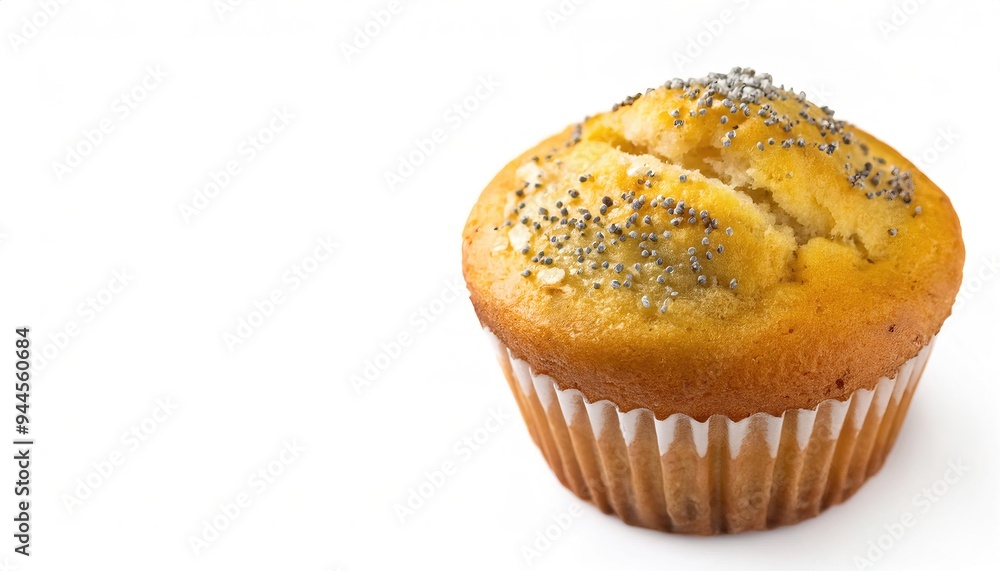 Fresh baked Lemon poppyseed poppy seed muffin. Tangy, sweet and tender delicious morning breakfast snack or treat. isolated on white background with copy space Fresh baked Lemon poppyseed poppy seed muffin. Tangy, sweet and tender delicious morning breakfast snack or treat. isolated on white background with copy space