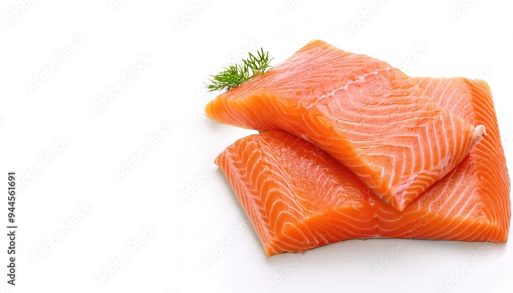 Fresh raw salmon or trout sea fish fillet. High in protein, essential fats and minerals for good health. Isolated on white background with copy space Fresh raw salmon or trout sea fish fillet. High in protein, essential fats and minerals for good health. Isolated on white background with copy space