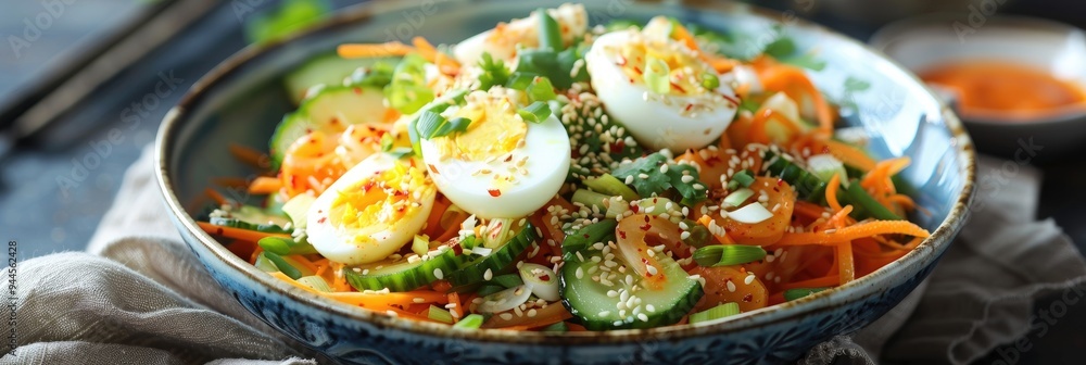 Korean-style potato salad with eggs, carrots, and cucumbers is often referred to as Gamja Salad. Korean-style potato salad with eggs, carrots, and cucumbers is often referred to as Gamja Salad.