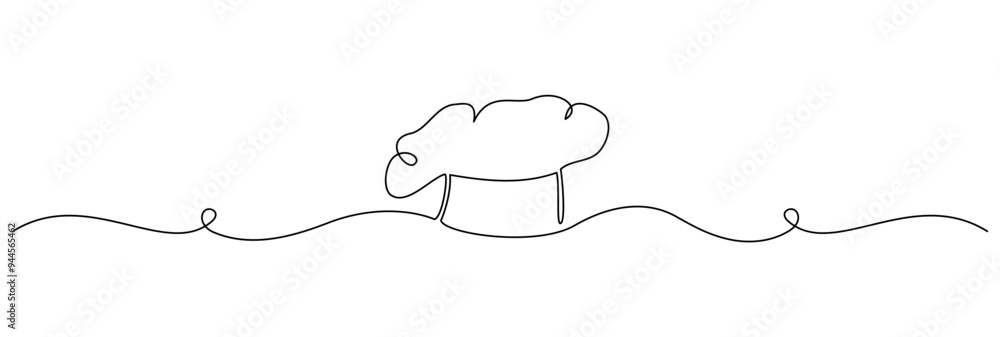 Chef hat in one continuous line drawing. Symbol of cooking and restaurant kitchen in simple linear style. Professional uniform in editable stroke. Doodle contour vector illustration Chef hat in one continuous line drawing. Symbol of cooking and restaurant kitchen in simple linear style. Professional uniform in editable stroke. Doodle contour vector illustration