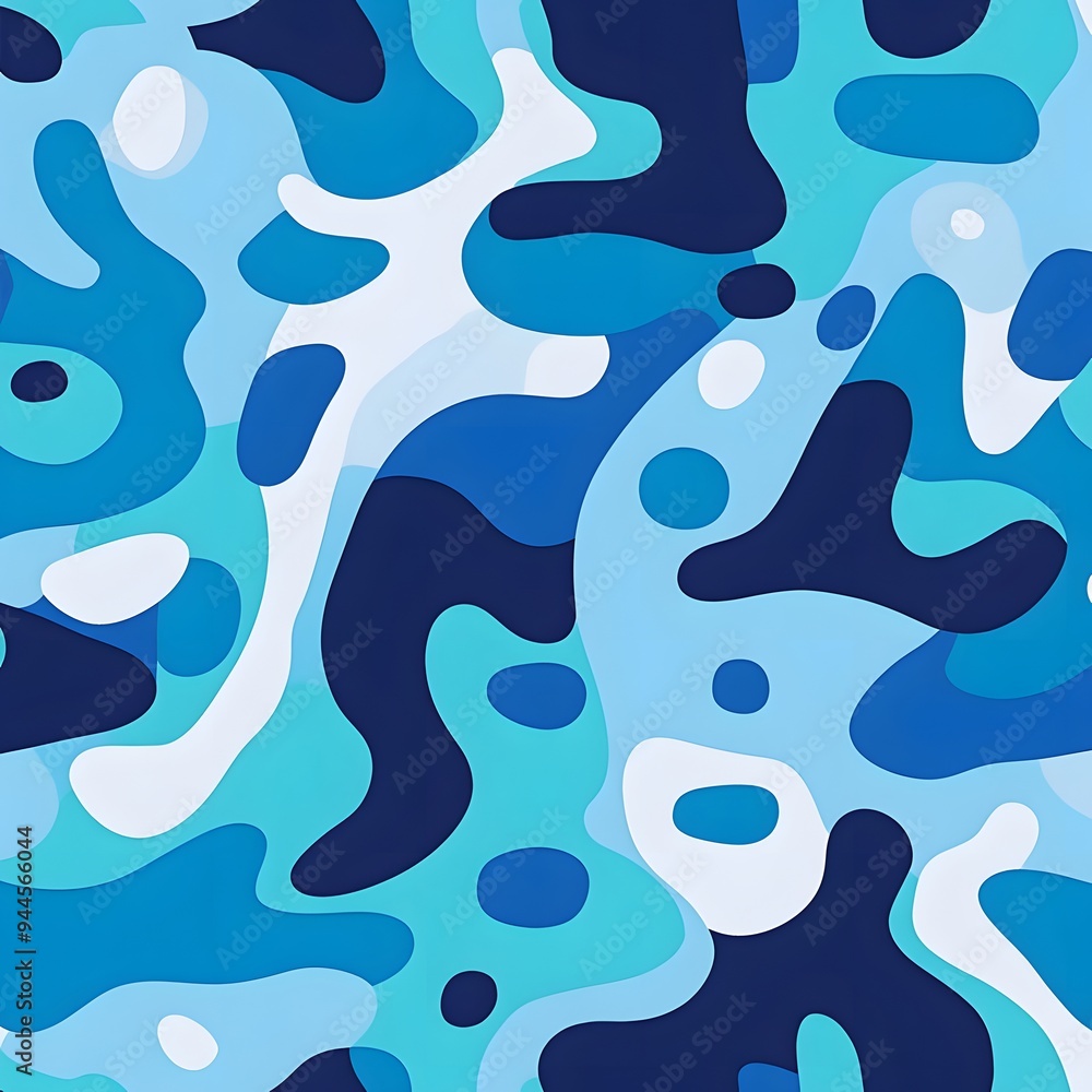 Fototapeta premium 127. **Create a seamless pattern with modern, abstract shapes in a cool, oceanic color scheme.**