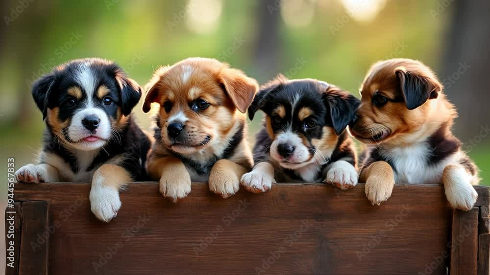 Four Adorable Puppies Lined Up Four Adorable Puppies Lined Up