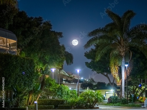 Full Moon over the convention center in San Diego, California