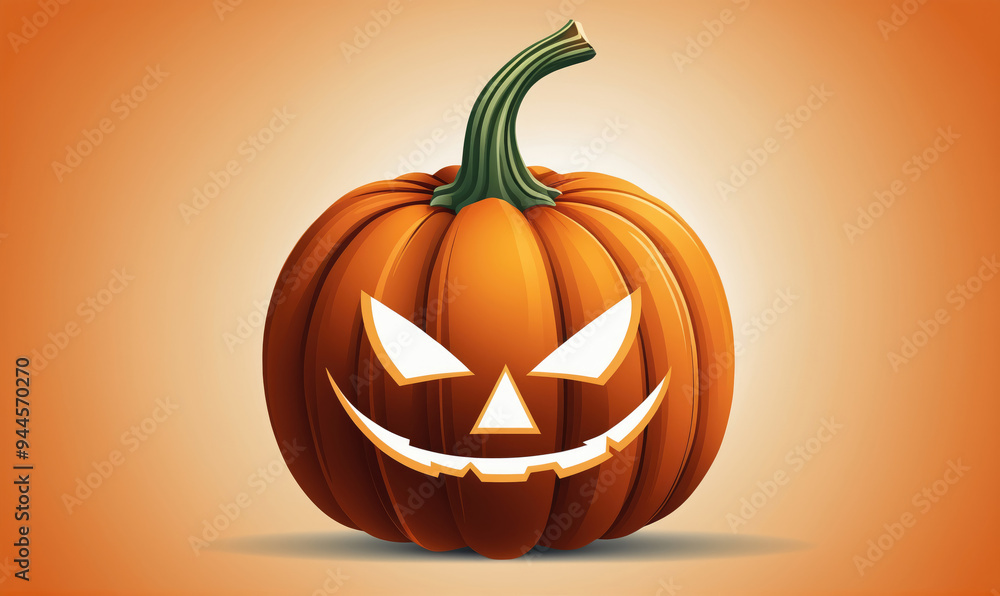 A carved pumpkin with a scary face sits on a table, ready for Halloween A carved pumpkin with a scary face sits on a table, ready for Halloween