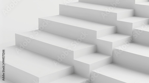 White Geometric Steps Abstract Background.