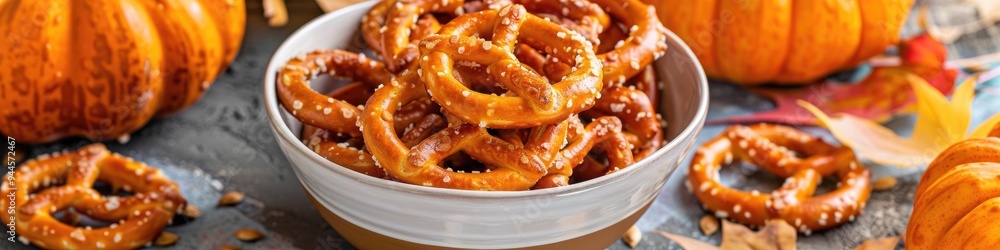 Bowl of pretzels flavored with pumpkin spice yogurt Bowl of pretzels flavored with pumpkin spice yogurt