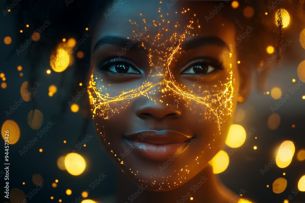 Vibrant Portrait of a Young Woman with Glowing Skin Illuminated by Sparkling Lights Capturing the Energy Confidence and Radiance of a Bright Festive Moment Vibrant Portrait of a Young Woman with Glowing Skin Illuminated by Sparkling Lights Capturing the Energy Confidence and Radiance of a Bright Festive Moment
