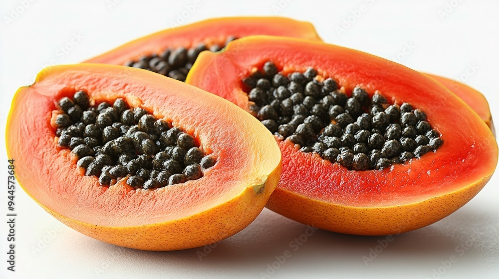 Ripe Papaya Halves with Black Seeds Ripe Papaya Halves with Black Seeds