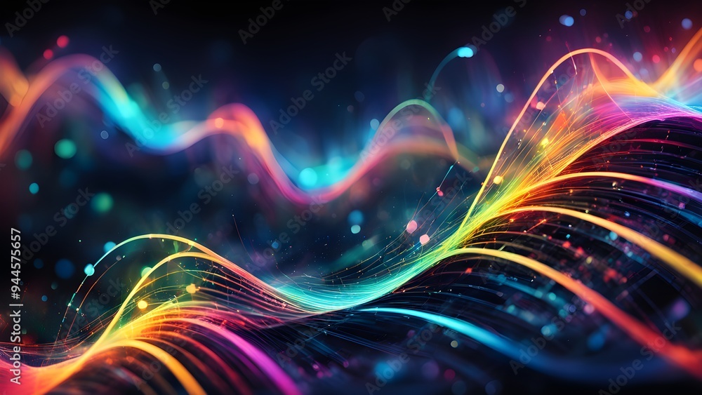 A colorful wave of light with a dark background A colorful wave of light with a dark background