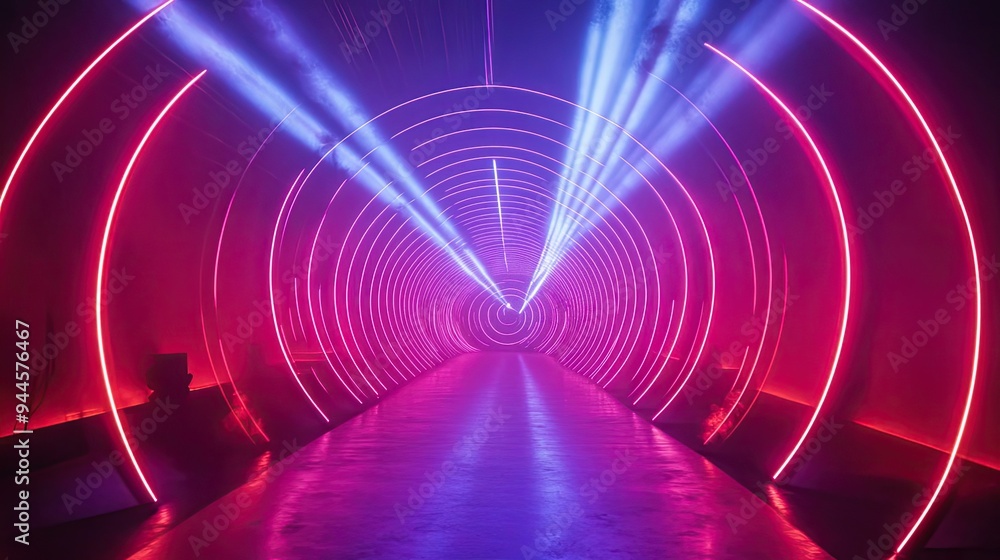 Neon Pink and Blue Circular Tunnel with Spotlights Neon Pink and Blue Circular Tunnel with Spotlights
