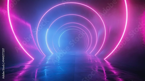 Abstract Neon Lights Tunnel with Pink and Blue Glow