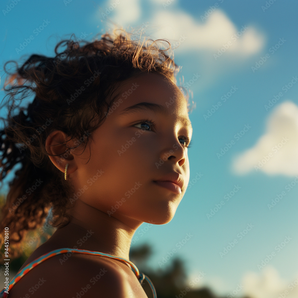 closeup of brown Latina African American girl at the beach, about 8 years old, enjoyer her holiday, getting ready to swim, beautiful holiday photography closeup of brown Latina African American girl at the beach, about 8 years old, enjoyer her holiday, getting ready to swim, beautiful holiday photography