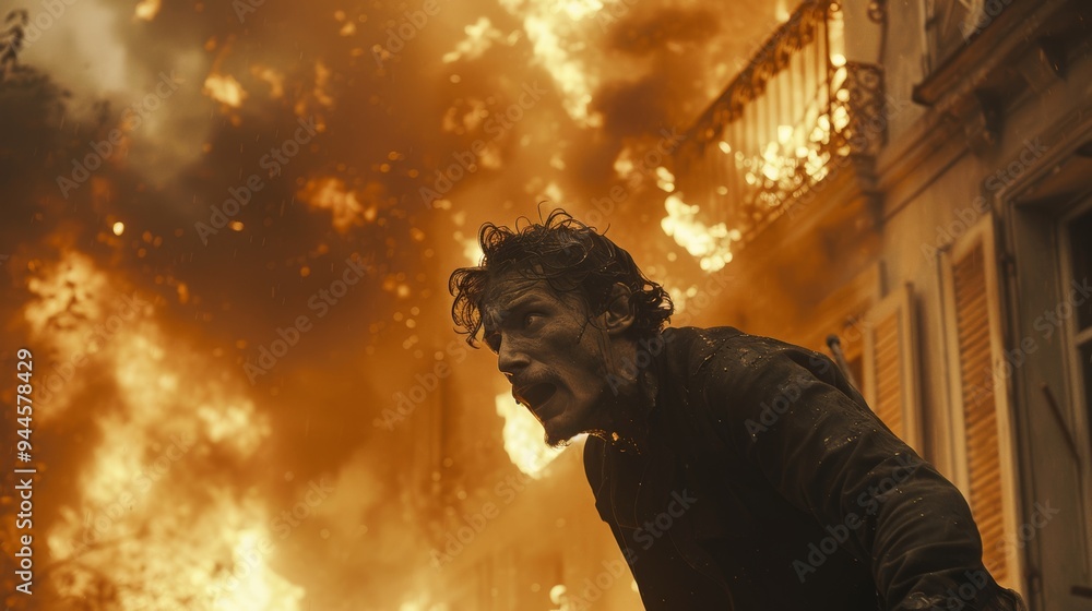 Man shouting from window amidst dramatic building fire Man shouting from window amidst dramatic building fire