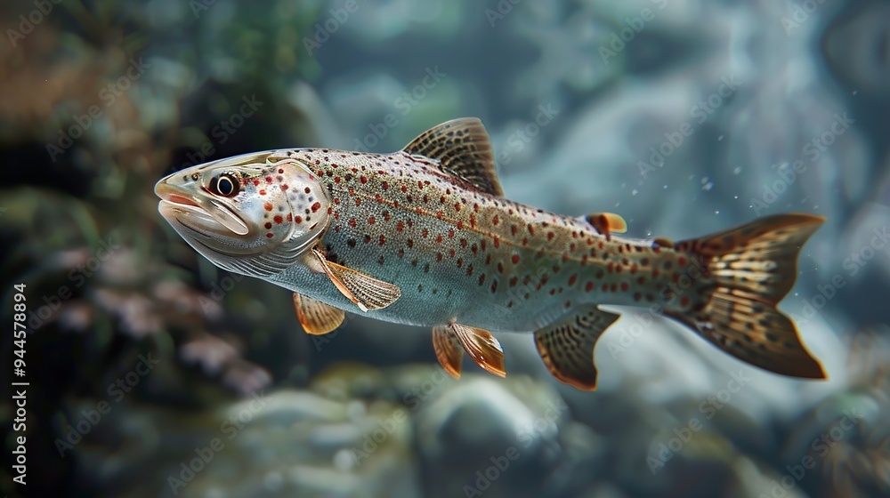 Fototapeta premium Close-up of a Trout Swimming in Freshwater