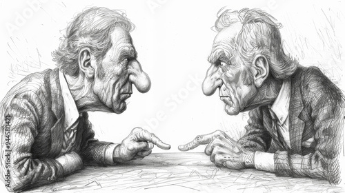 Two cartoon businessmen in intense argument with pointed gestures