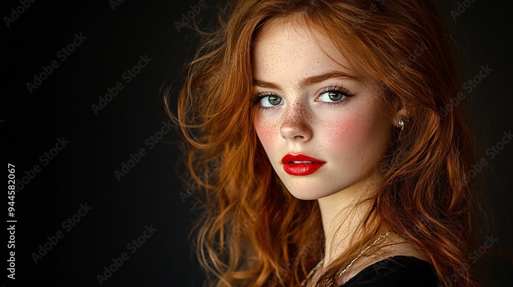 Redhead Beauty: A close-up portrait of a captivating redhead woman with piercing green eyes and a captivating gaze. She exudes confidence and allure, showcasing her natural beauty and elegance. Her re Redhead Beauty: A close-up portrait of a captivating redhead woman with piercing green eyes and a captivating gaze. She exudes confidence and allure, showcasing her natural beauty and elegance. Her re