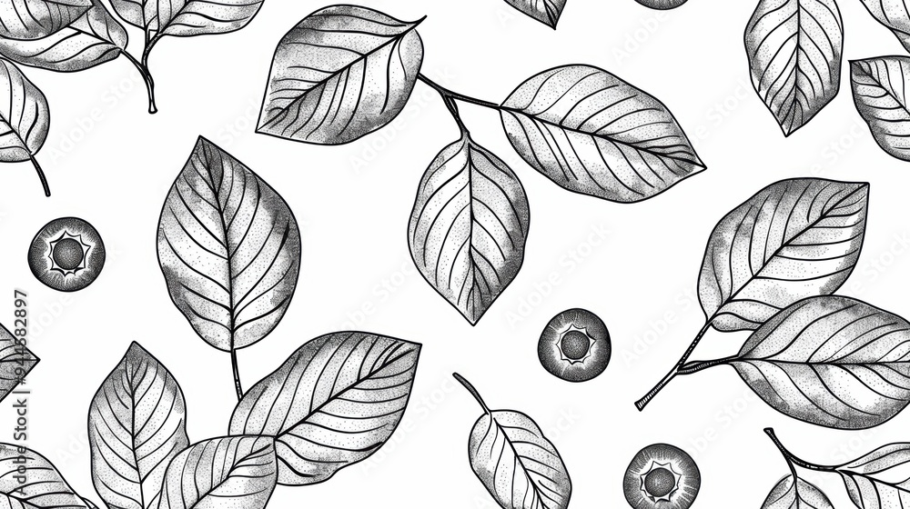 Obraz premium Line drawing of repetitive background of blueberry