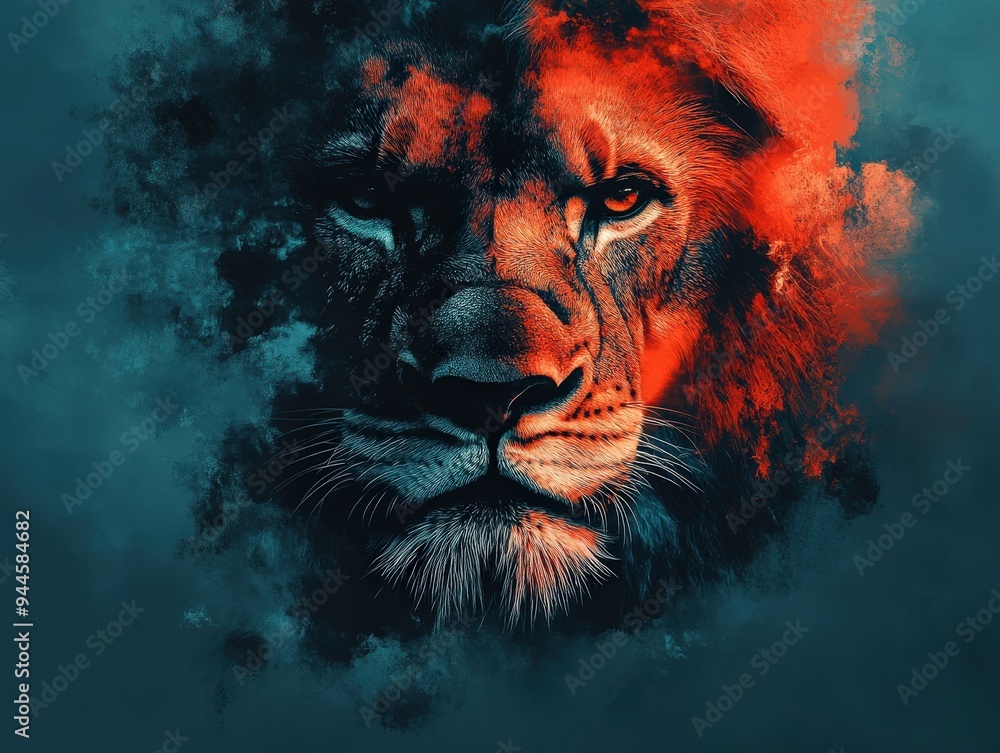 Obraz premium Abstract lion face emerging from soft pastel watercolor, minimal shapes and lines, 3D depth with subtle gradients