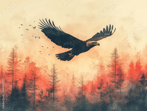 Wallpaper Mural A soaring eagle in an abstract 3D watercolor sky, minimalistic style, soft gradients and smooth transitions Torontodigital.ca