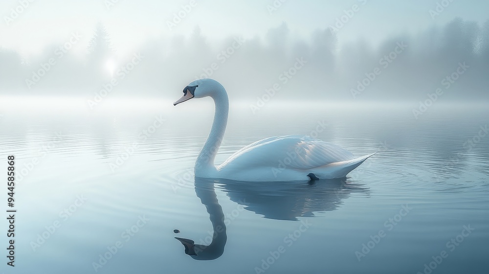A graceful swan in 3D abstract watercolor lake, minimal design, soft blues and whites A graceful swan in 3D abstract watercolor lake, minimal design, soft blues and whites