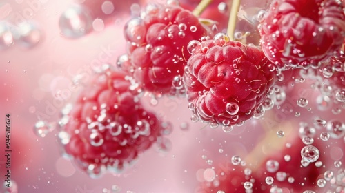 Fresh raspberry fruit with water splash