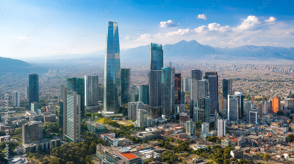 Obraz premium Santiago de chile financial district skyline with the andes mountains in the background
