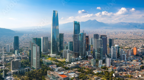 Santiago de chile financial district skyline with the andes mountains in the background