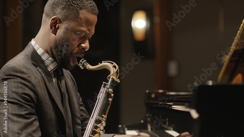 Jazz Musician Playing Saxophone. photo