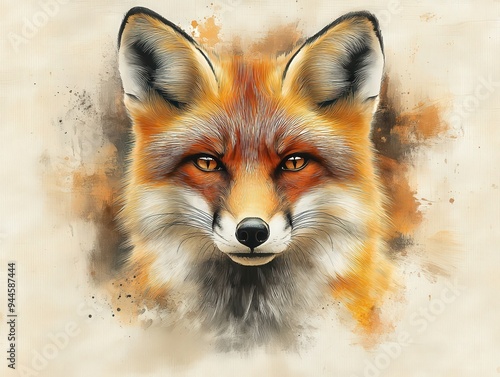 Wallpaper Mural Abstract 3D fox face in minimal watercolor, muted oranges and browns, soft brushstrokes Torontodigital.ca