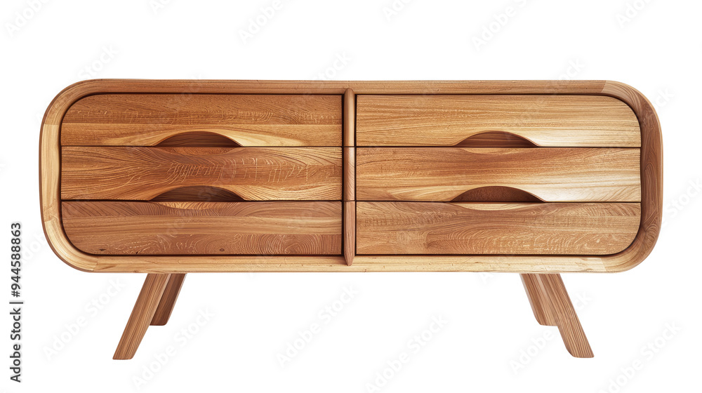 Fototapeta premium Wooden sideboard with drawers isolated on transparent white background, clipping path