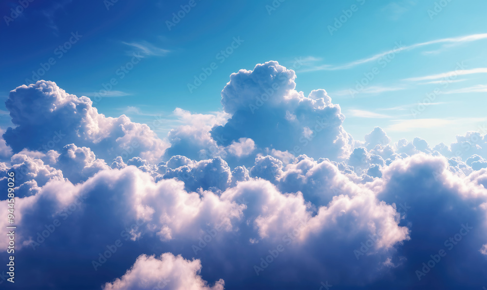 A view of fluffy white clouds against a bright blue sky on a sunny day A view of fluffy white clouds against a bright blue sky on a sunny day
