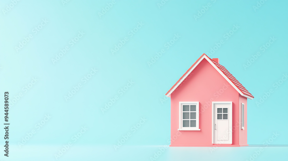 A charming pink house against a serene blue background, perfect for representing home, comfort, and relaxation in visuals. A charming pink house against a serene blue background, perfect for representing home, comfort, and relaxation in visuals.