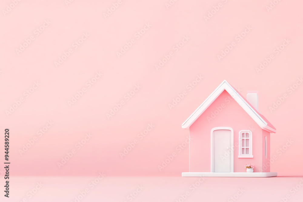 A charming pink house model on a soft pink background, evoking feelings of warmth and tranquility. A charming pink house model on a soft pink background, evoking feelings of warmth and tranquility.