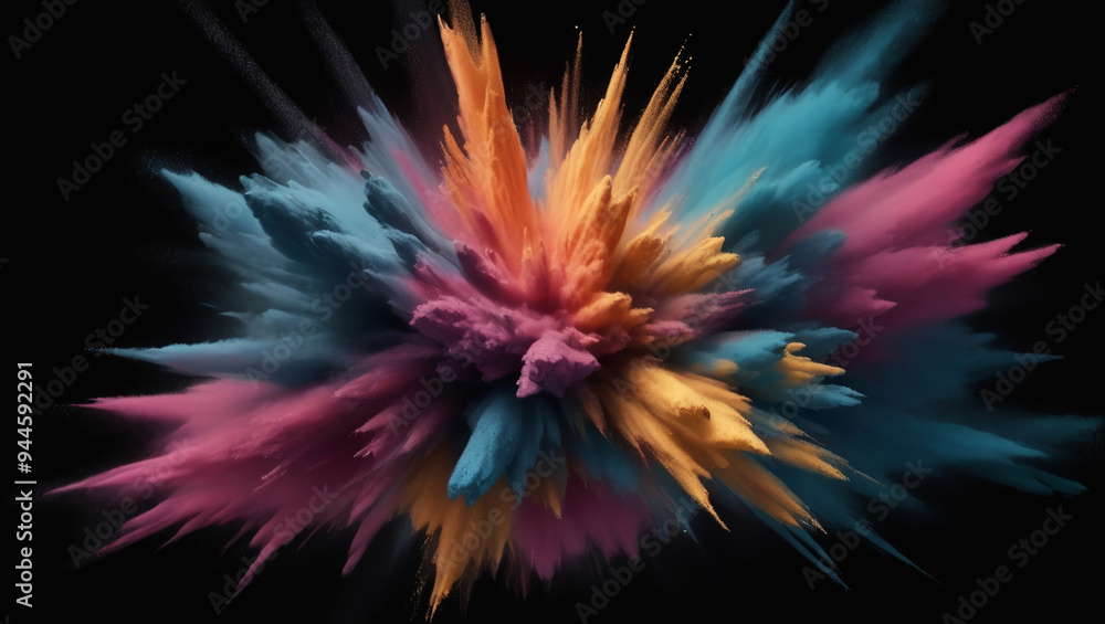 Abstract decorative powder explosion close-up on black background, mixed illustration and matte painting Abstract decorative powder explosion close-up on black background, mixed illustration and matte painting