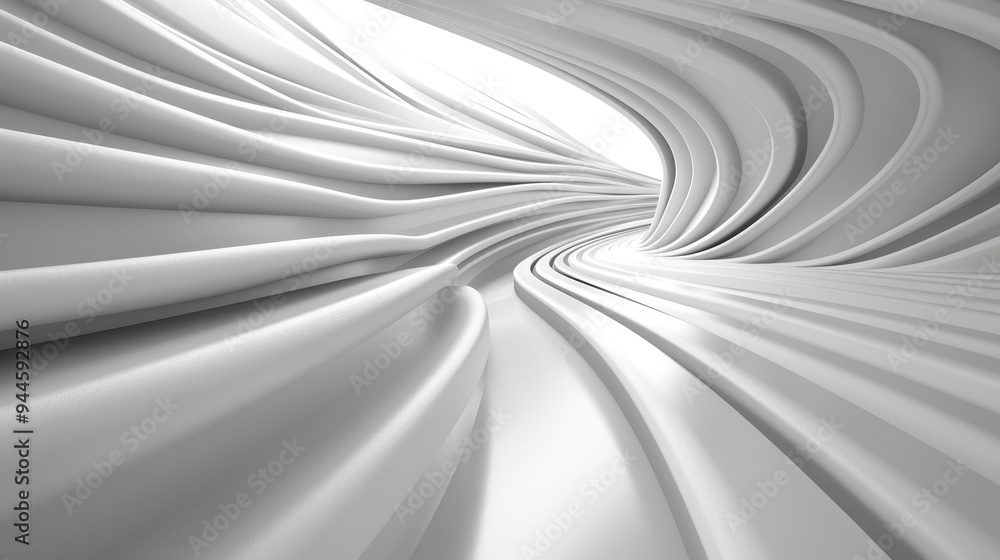 Fototapeta premium Abstract White Tunnel: A mesmerizing perspective, a white tunnel with flowing lines invites the viewer into a world of dreams and possibilities. Its minimalist design and smooth transitions evoke