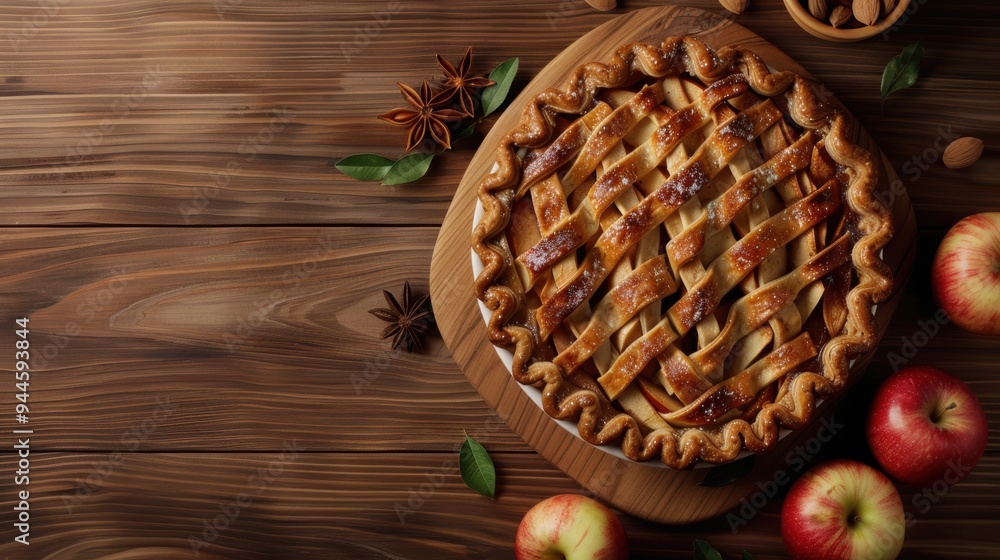 Tasty delicious homemade apple pie closeup view Tasty delicious homemade apple pie closeup view