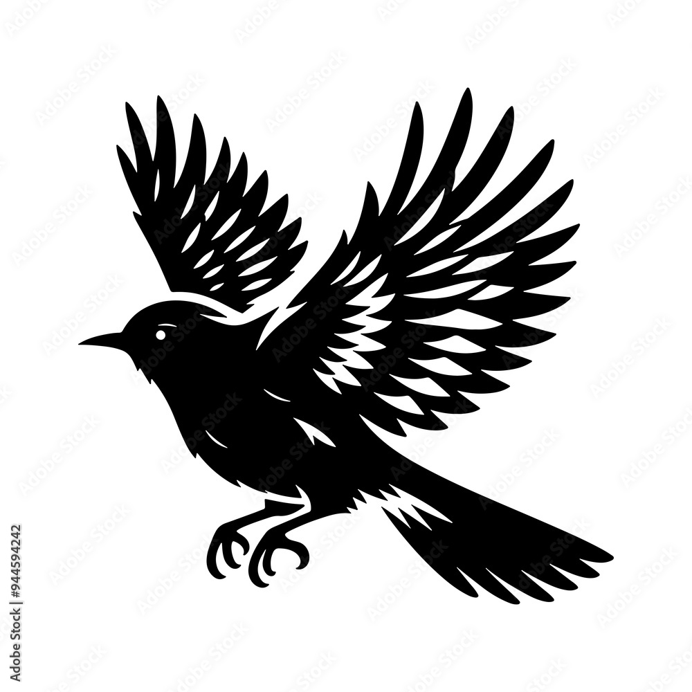 Simple black color flying bird silhouette on white background, bird vector icon Simple black color flying bird silhouette on white background, bird vector icon