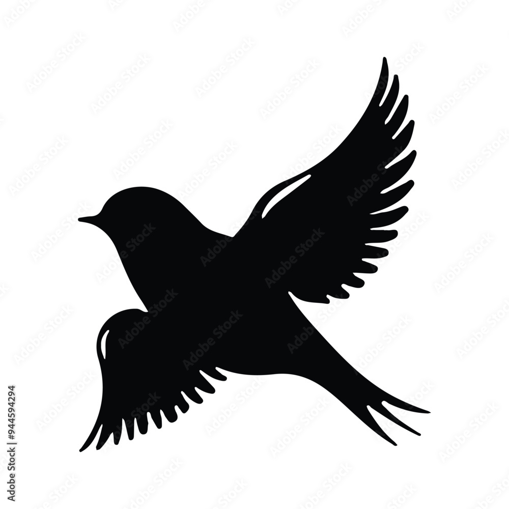 Simple black color flying bird silhouette on white background, bird vector icon Simple black color flying bird silhouette on white background, bird vector icon