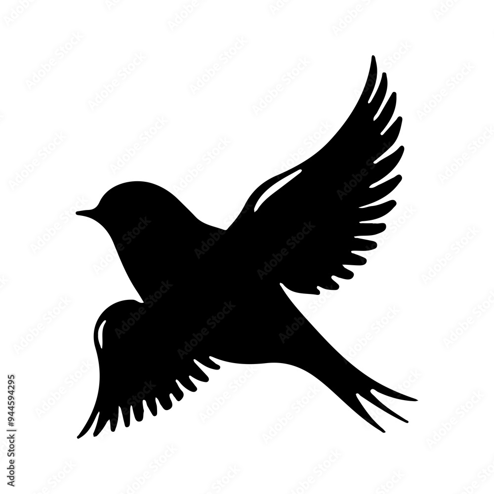 Simple black color flying bird silhouette on white background, bird vector icon Simple black color flying bird silhouette on white background, bird vector icon